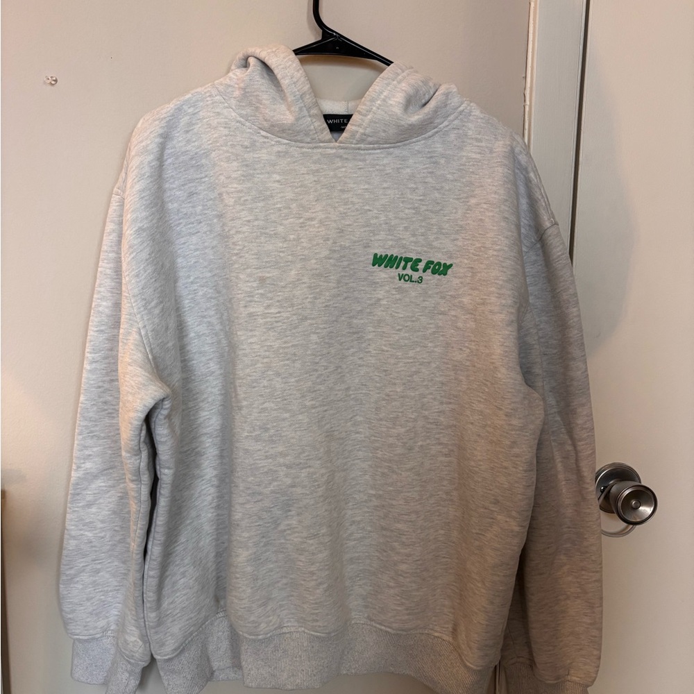 White Fox Boutique Gray Hoodie with Green Logo